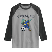 Funny Dabbing Sea Turtle Curaçao Soccer Fan Raglan Shirt Caribbean Pride Graphic