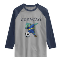 Funny Dabbing Sea Turtle Curaçao Soccer Fan Raglan Shirt Caribbean Pride Graphic