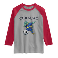 Funny Dabbing Sea Turtle Curaçao Soccer Fan Raglan Shirt Caribbean Pride Graphic