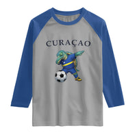 Funny Dabbing Sea Turtle Curaçao Soccer Fan Raglan Shirt Caribbean Pride Graphic