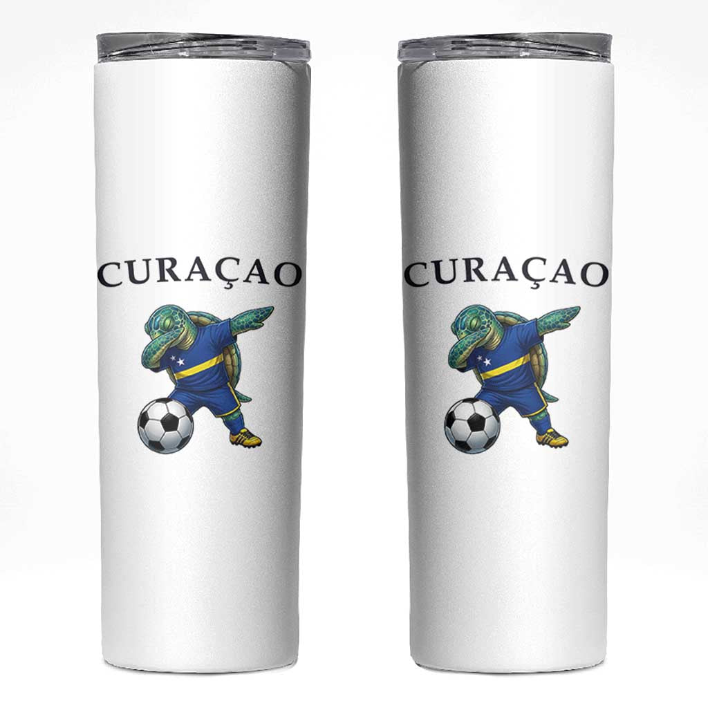 Funny Dabbing Sea Turtle Curaçao Soccer Fan Skinny Tumbler Caribbean Pride Graphic