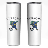 Funny Dabbing Sea Turtle Curaçao Soccer Fan Skinny Tumbler Caribbean Pride Graphic
