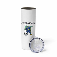 Funny Dabbing Sea Turtle Curaçao Soccer Fan Skinny Tumbler Caribbean Pride Graphic