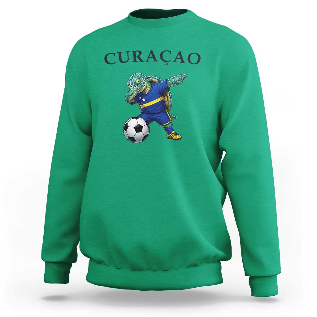 Funny Dabbing Sea Turtle Curaçao Soccer Fan Sweatshirt Caribbean Pride Graphic