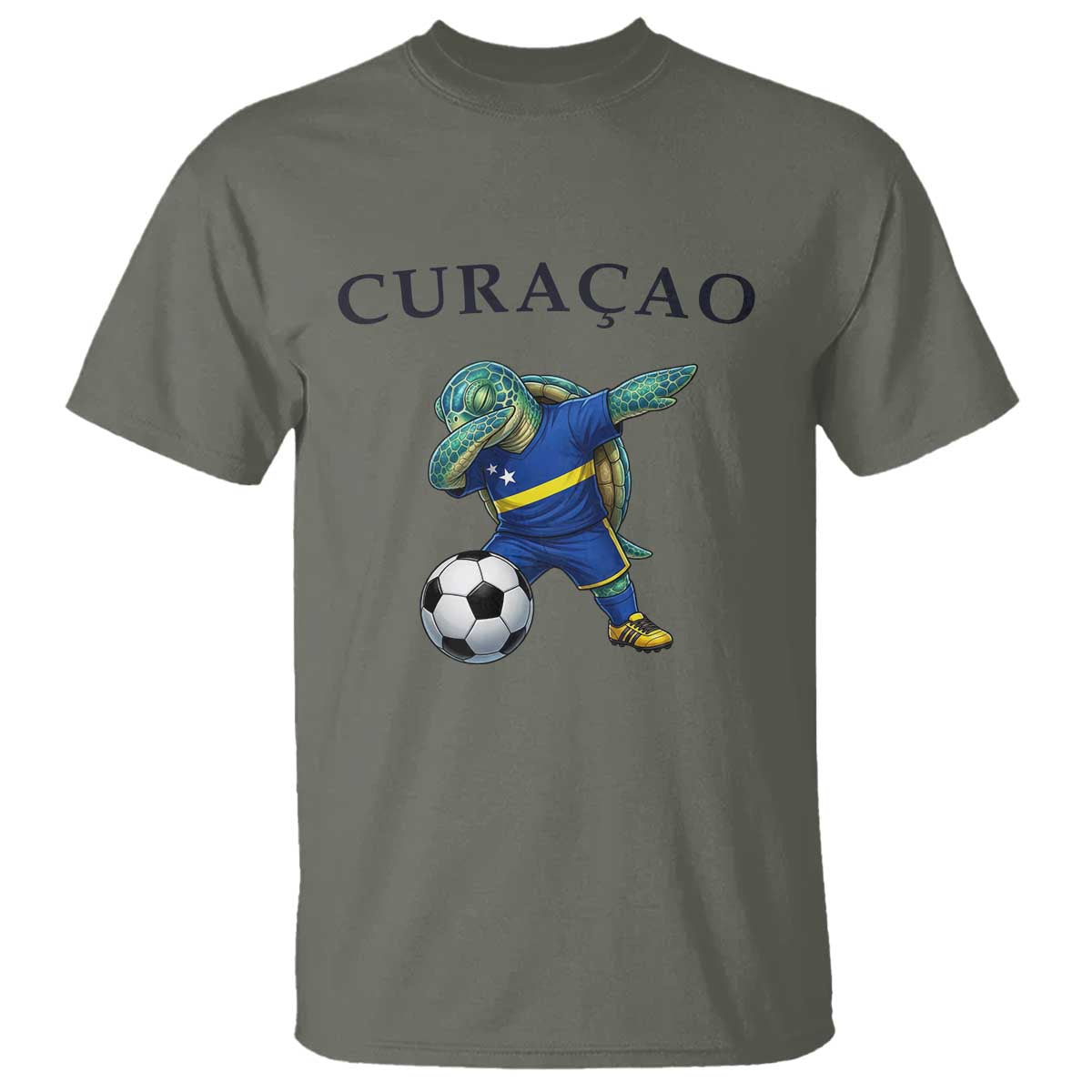 Funny Dabbing Sea Turtle Curaçao Soccer Fan T Shirt Caribbean Pride Graphic