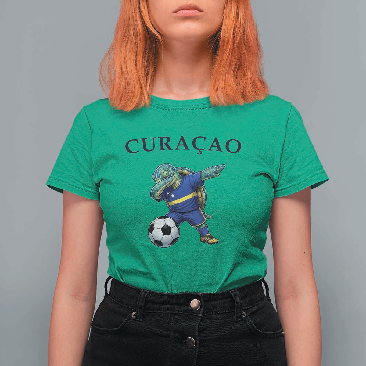 Funny Dabbing Sea Turtle Curaçao Soccer Fan T Shirt For Women Caribbean Pride Graphic