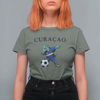 Funny Dabbing Sea Turtle Curaçao Soccer Fan T Shirt For Women Caribbean Pride Graphic