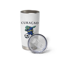 Funny Dabbing Sea Turtle Curaçao Soccer Fan Tumbler Cup Caribbean Pride Graphic