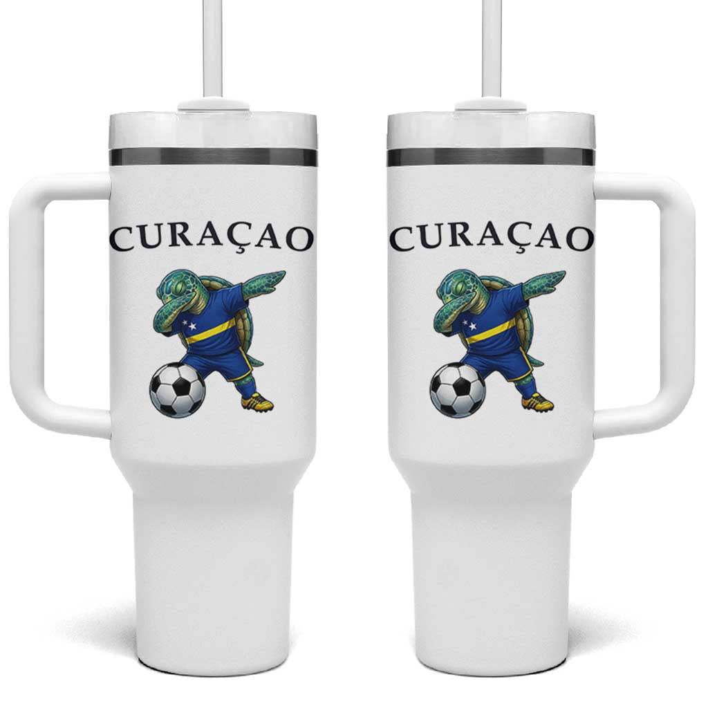 Funny Dabbing Sea Turtle Curaçao Soccer Fan Tumbler With Handle Caribbean Pride Graphic