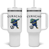 Funny Dabbing Sea Turtle Curaçao Soccer Fan Tumbler With Handle Caribbean Pride Graphic