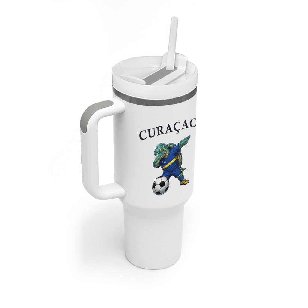 Funny Dabbing Sea Turtle Curaçao Soccer Fan Tumbler With Handle Caribbean Pride Graphic
