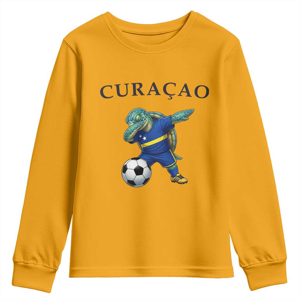 Funny Dabbing Sea Turtle Curaçao Soccer Fan Youth Sweatshirt Caribbean Pride Graphic