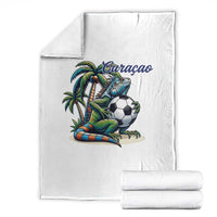 Funny Curaçao Iguana Soccer Fan Throw Blanket Caribbean Pride Football Graphic