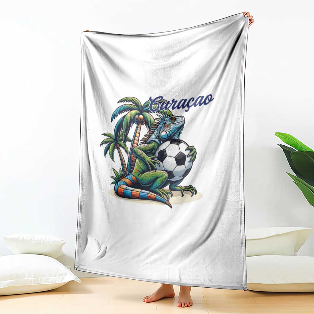 Funny Curaçao Iguana Soccer Fan Throw Blanket Caribbean Pride Football Graphic