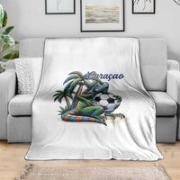 Funny Curaçao Iguana Soccer Fan Throw Blanket Caribbean Pride Football Graphic
