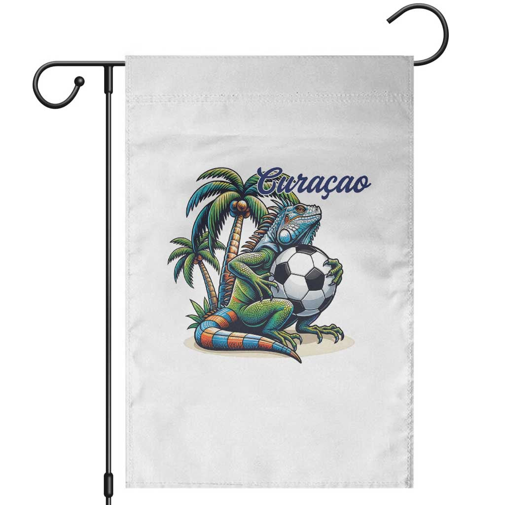 Funny Curaçao Iguana Soccer Fan Garden Flag Caribbean Pride Football Graphic