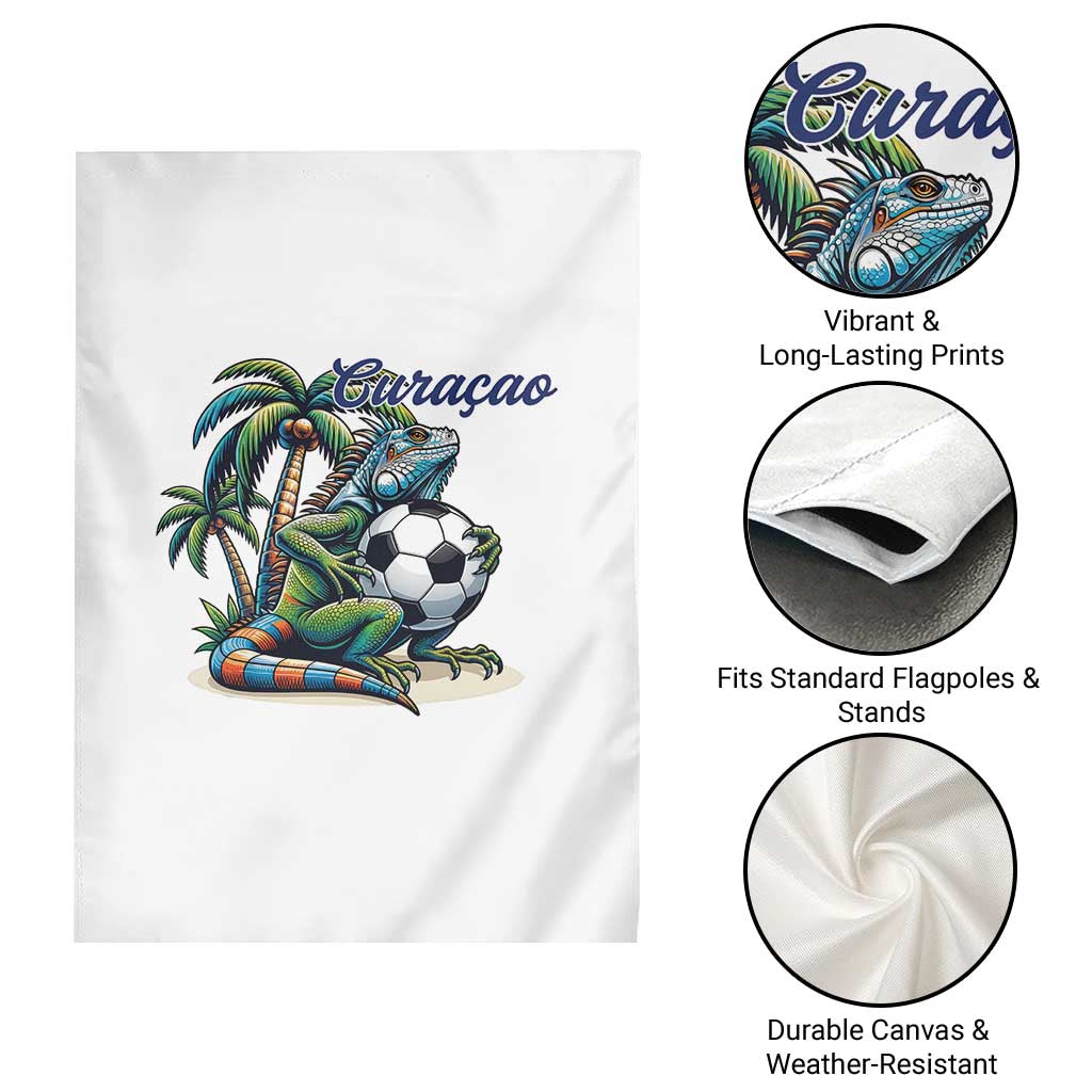 Funny Curaçao Iguana Soccer Fan Garden Flag Caribbean Pride Football Graphic
