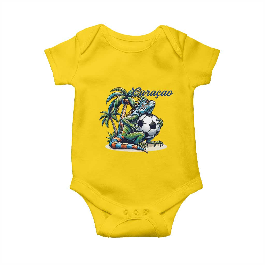Funny Curaçao Iguana Soccer Fan Baby Onesie Caribbean Pride Football Graphic