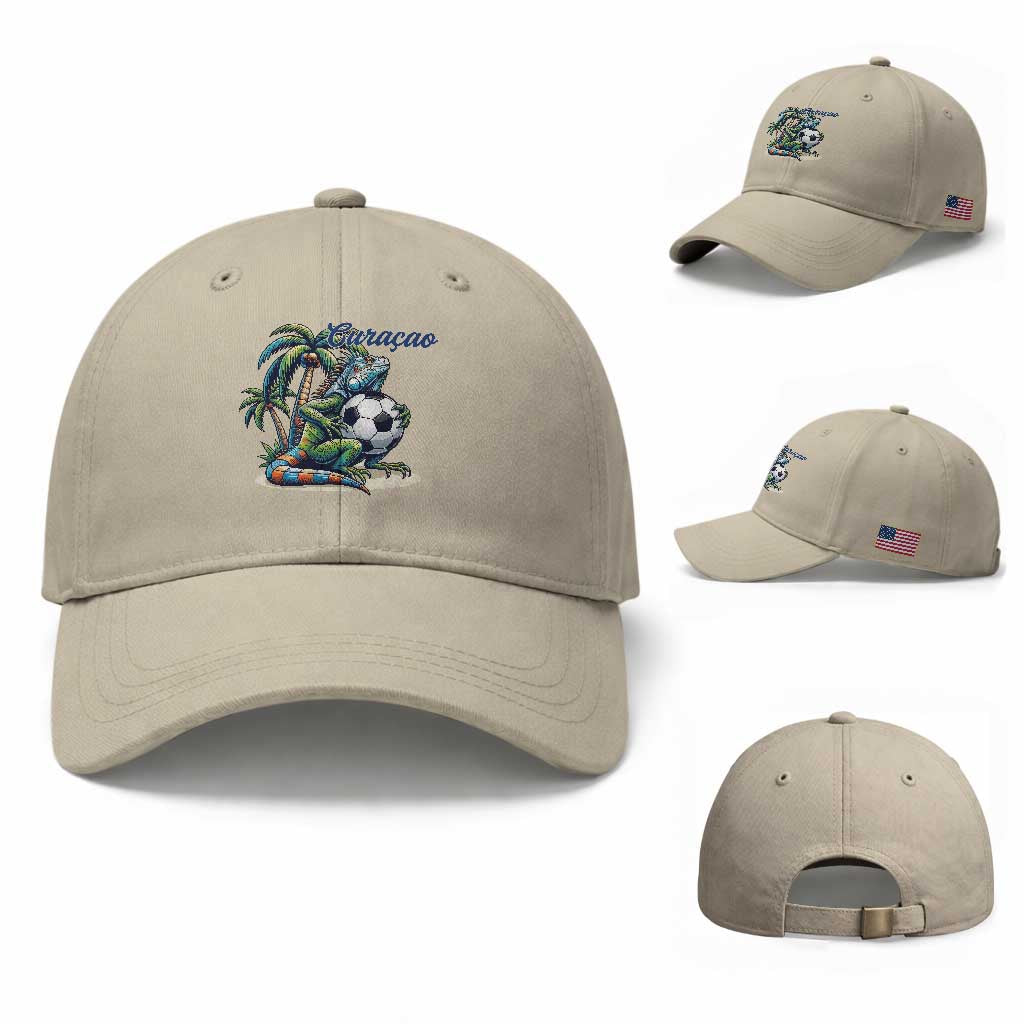 Funny Curaçao Iguana Soccer Fan Baseball Cap Caribbean Pride Football Graphic