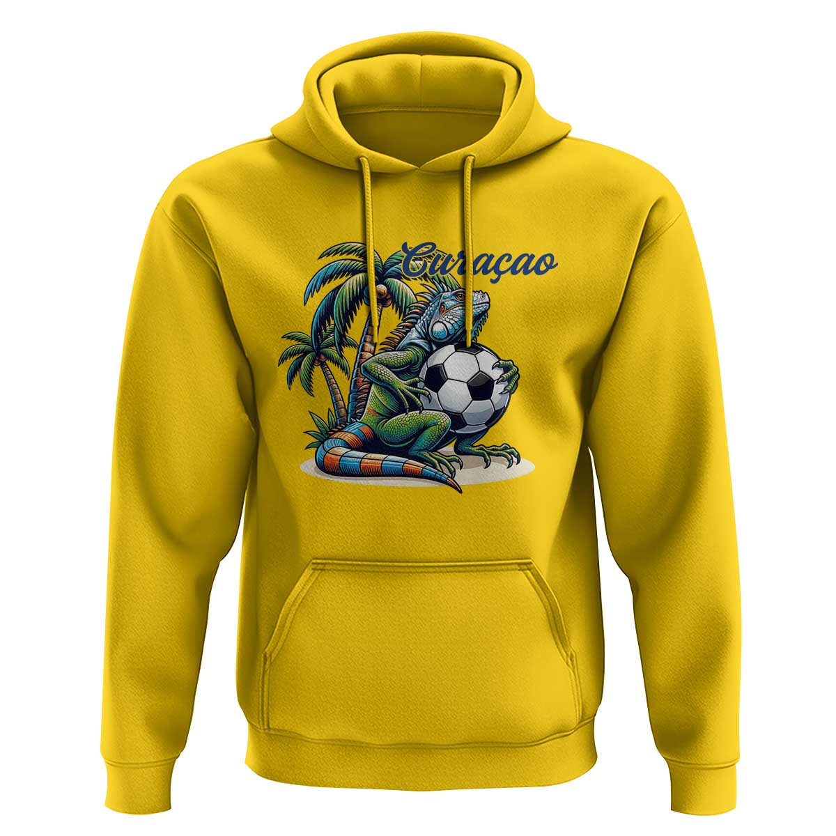 Funny Curaçao Iguana Soccer Fan Hoodie Caribbean Pride Football Graphic
