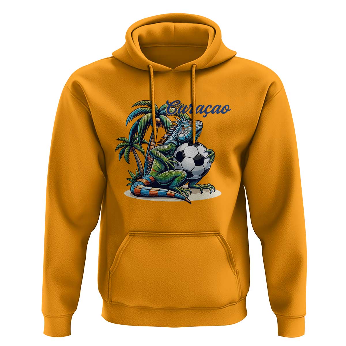 Funny Curaçao Iguana Soccer Fan Hoodie Caribbean Pride Football Graphic