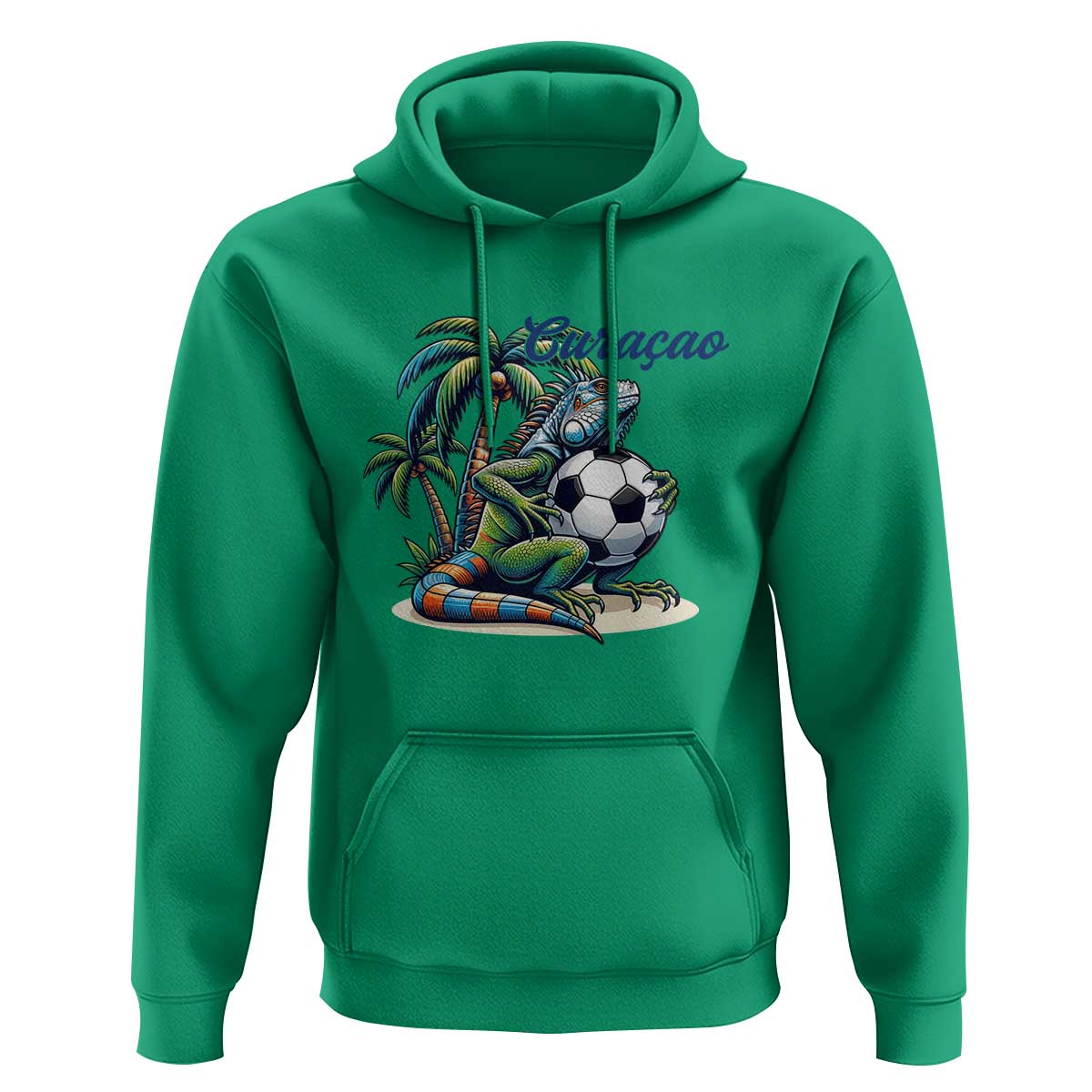 Funny Curaçao Iguana Soccer Fan Hoodie Caribbean Pride Football Graphic