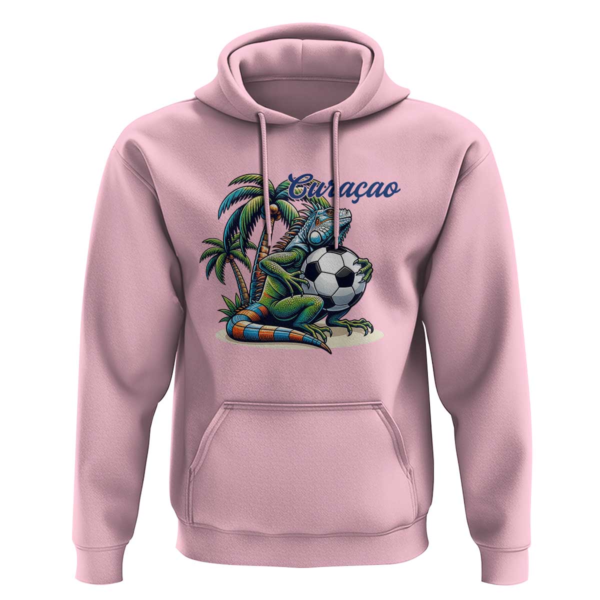 Funny Curaçao Iguana Soccer Fan Hoodie Caribbean Pride Football Graphic