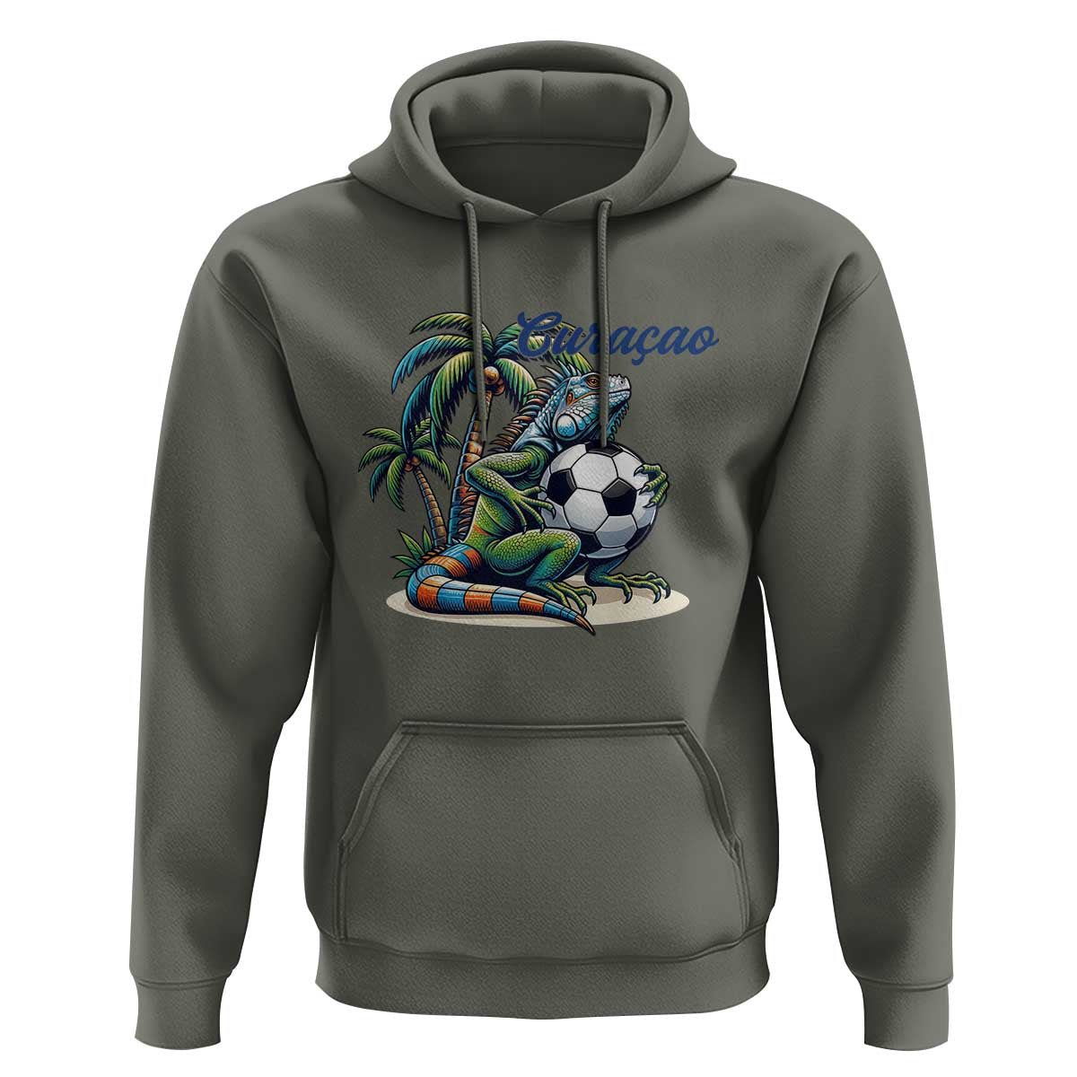 Funny Curaçao Iguana Soccer Fan Hoodie Caribbean Pride Football Graphic