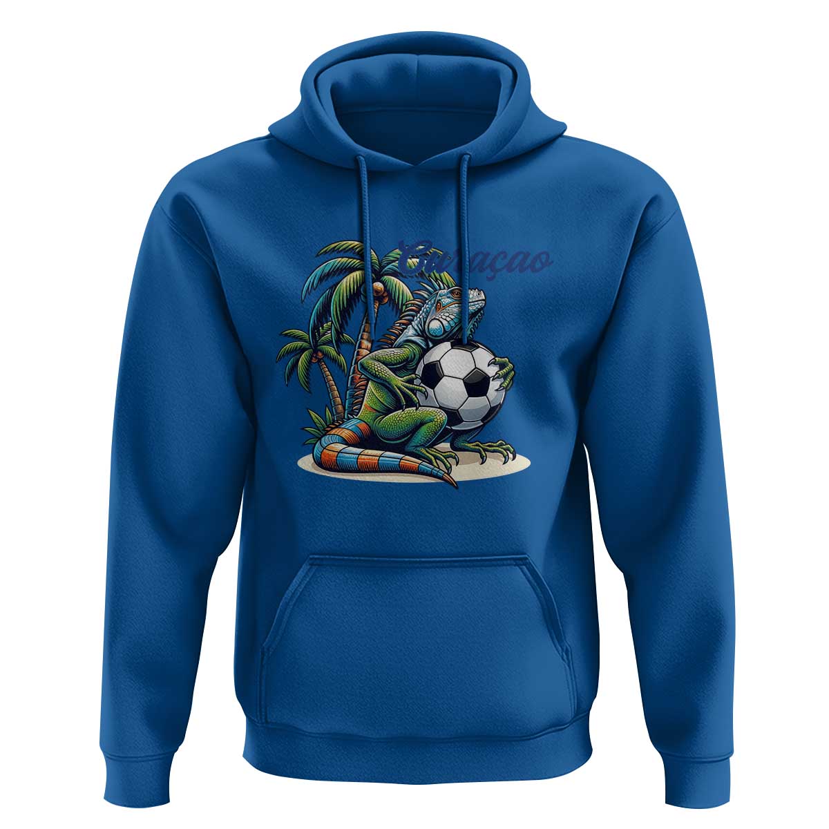Funny Curaçao Iguana Soccer Fan Hoodie Caribbean Pride Football Graphic
