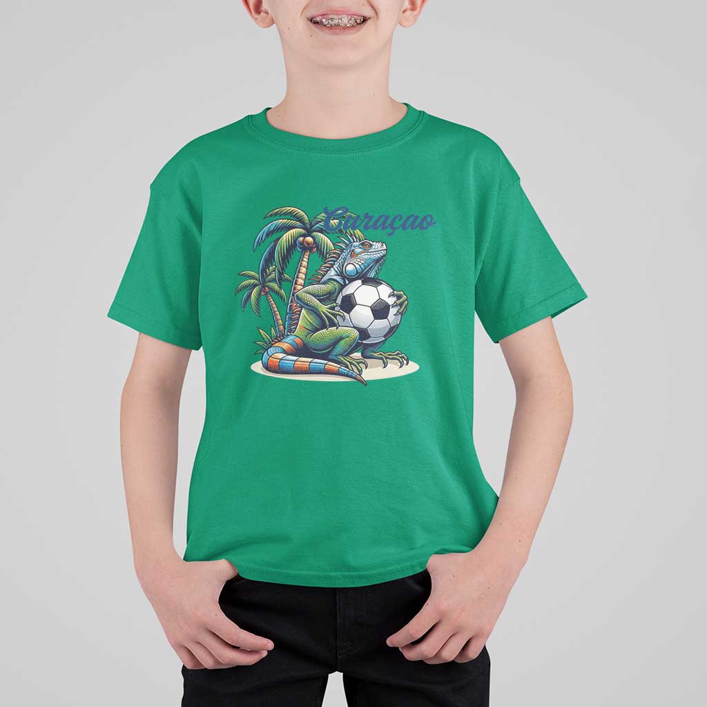 Funny Curaçao Iguana Soccer Fan T Shirt For Kid Caribbean Pride Football Graphic