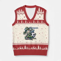 Funny Curaçao Iguana Soccer Fan V-Neck Knit Sweater Vest Caribbean Pride Football Graphic