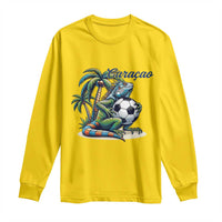 Funny Curaçao Iguana Soccer Fan Long Sleeve Shirt Caribbean Pride Football Graphic
