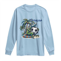 Funny Curaçao Iguana Soccer Fan Long Sleeve Shirt Caribbean Pride Football Graphic