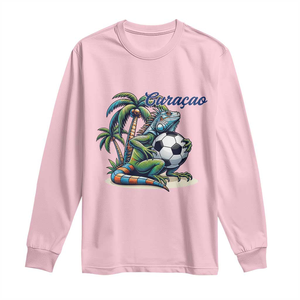 Funny Curaçao Iguana Soccer Fan Long Sleeve Shirt Caribbean Pride Football Graphic