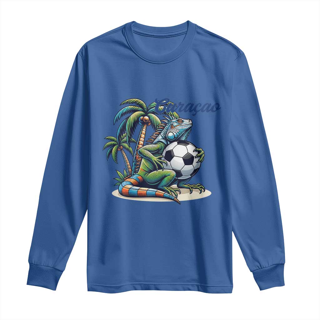 Funny Curaçao Iguana Soccer Fan Long Sleeve Shirt Caribbean Pride Football Graphic