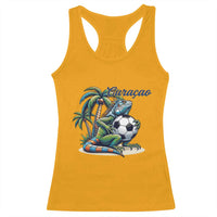 Funny Curaçao Iguana Soccer Fan Racerback Tank Top Caribbean Pride Football Graphic