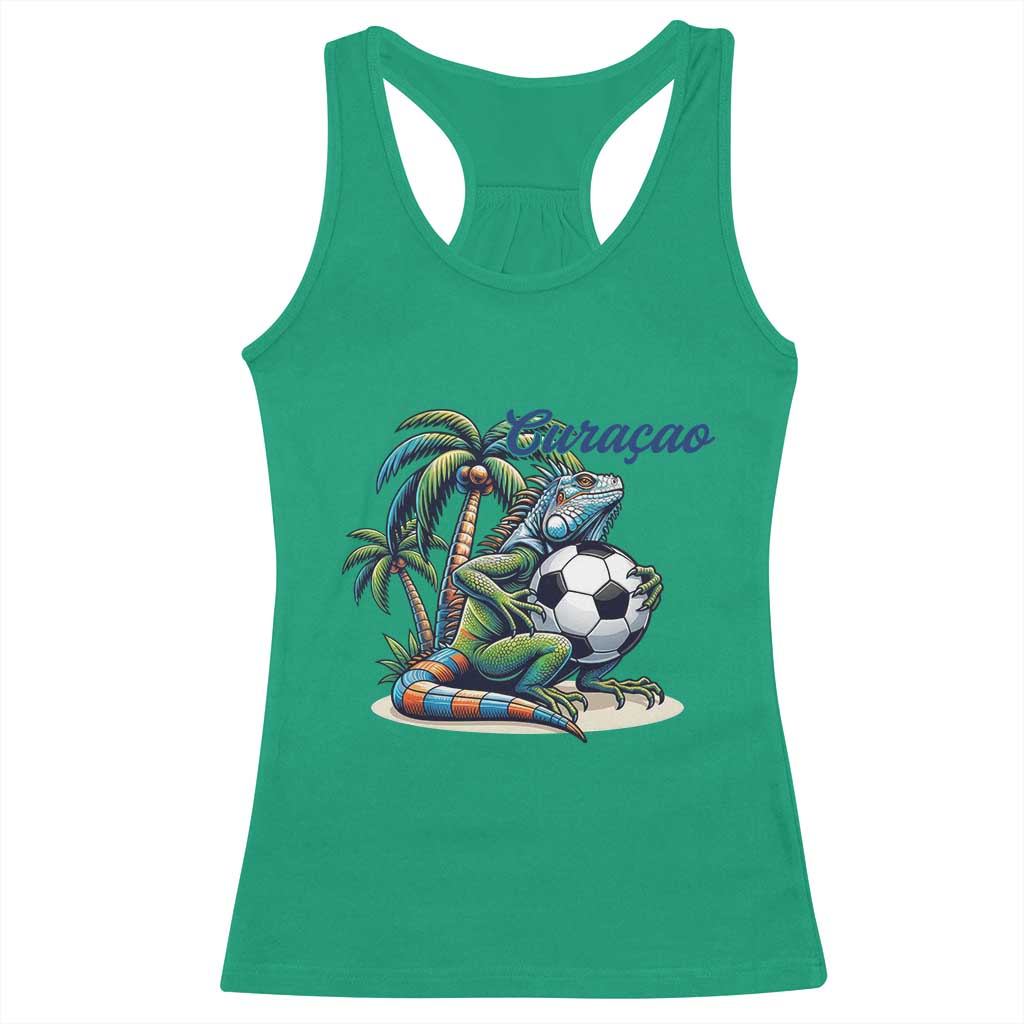 Funny Curaçao Iguana Soccer Fan Racerback Tank Top Caribbean Pride Football Graphic