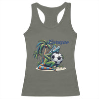 Funny Curaçao Iguana Soccer Fan Racerback Tank Top Caribbean Pride Football Graphic