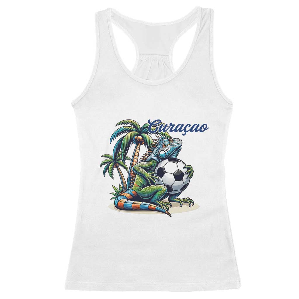Funny Curaçao Iguana Soccer Fan Racerback Tank Top Caribbean Pride Football Graphic