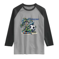 Funny Curaçao Iguana Soccer Fan Raglan Shirt Caribbean Pride Football Graphic