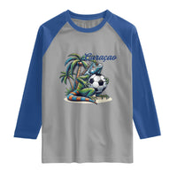 Funny Curaçao Iguana Soccer Fan Raglan Shirt Caribbean Pride Football Graphic