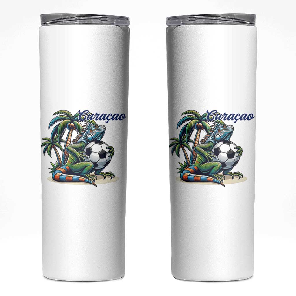 Funny Curaçao Iguana Soccer Fan Skinny Tumbler Caribbean Pride Football Graphic