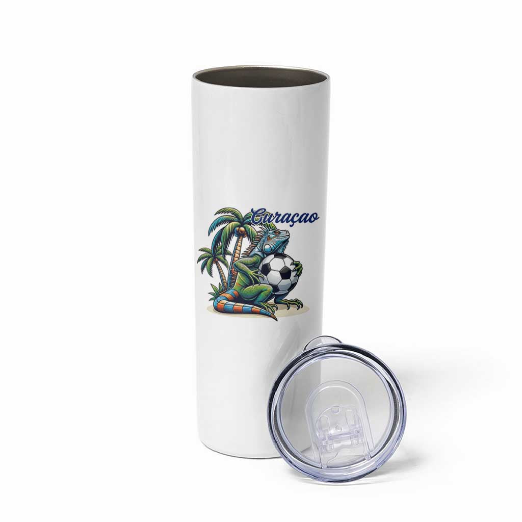 Funny Curaçao Iguana Soccer Fan Skinny Tumbler Caribbean Pride Football Graphic