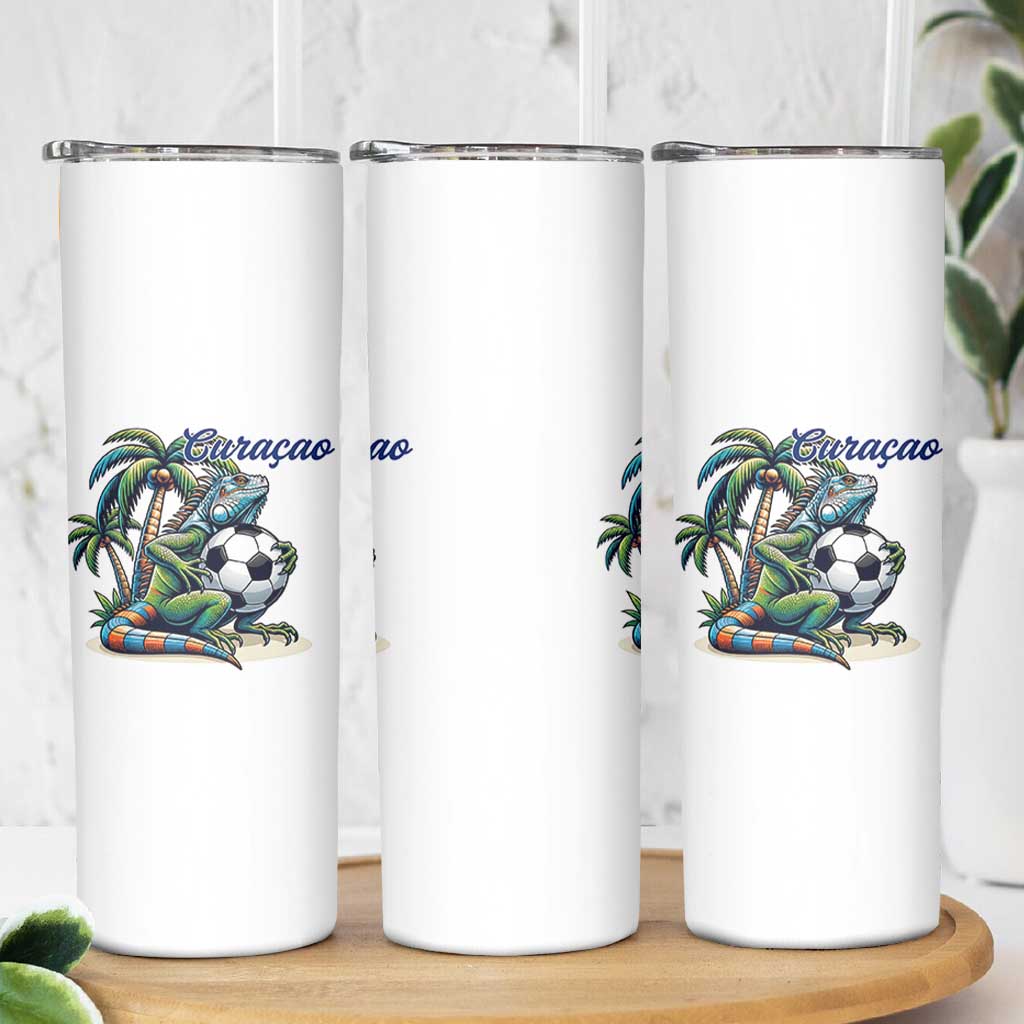 Funny Curaçao Iguana Soccer Fan Skinny Tumbler Caribbean Pride Football Graphic