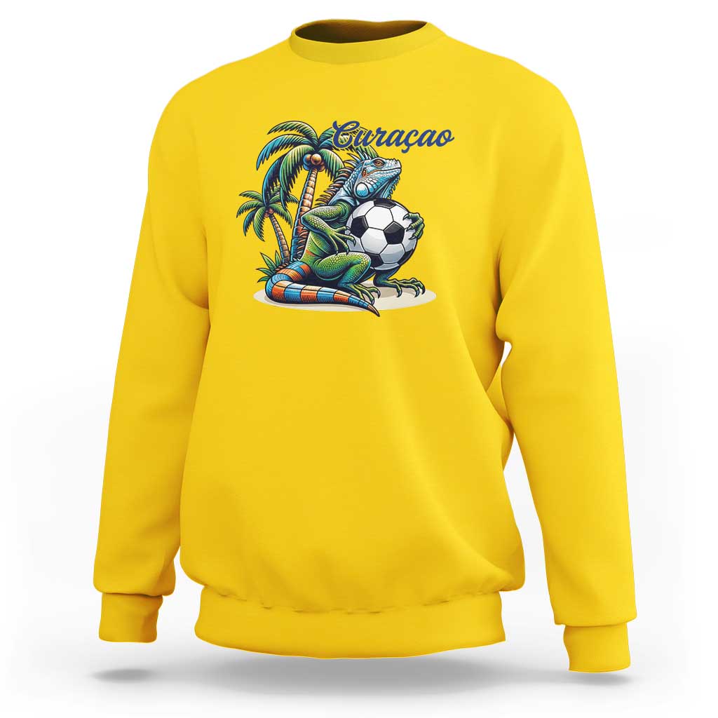 Funny Curaçao Iguana Soccer Fan Sweatshirt Caribbean Pride Football Graphic