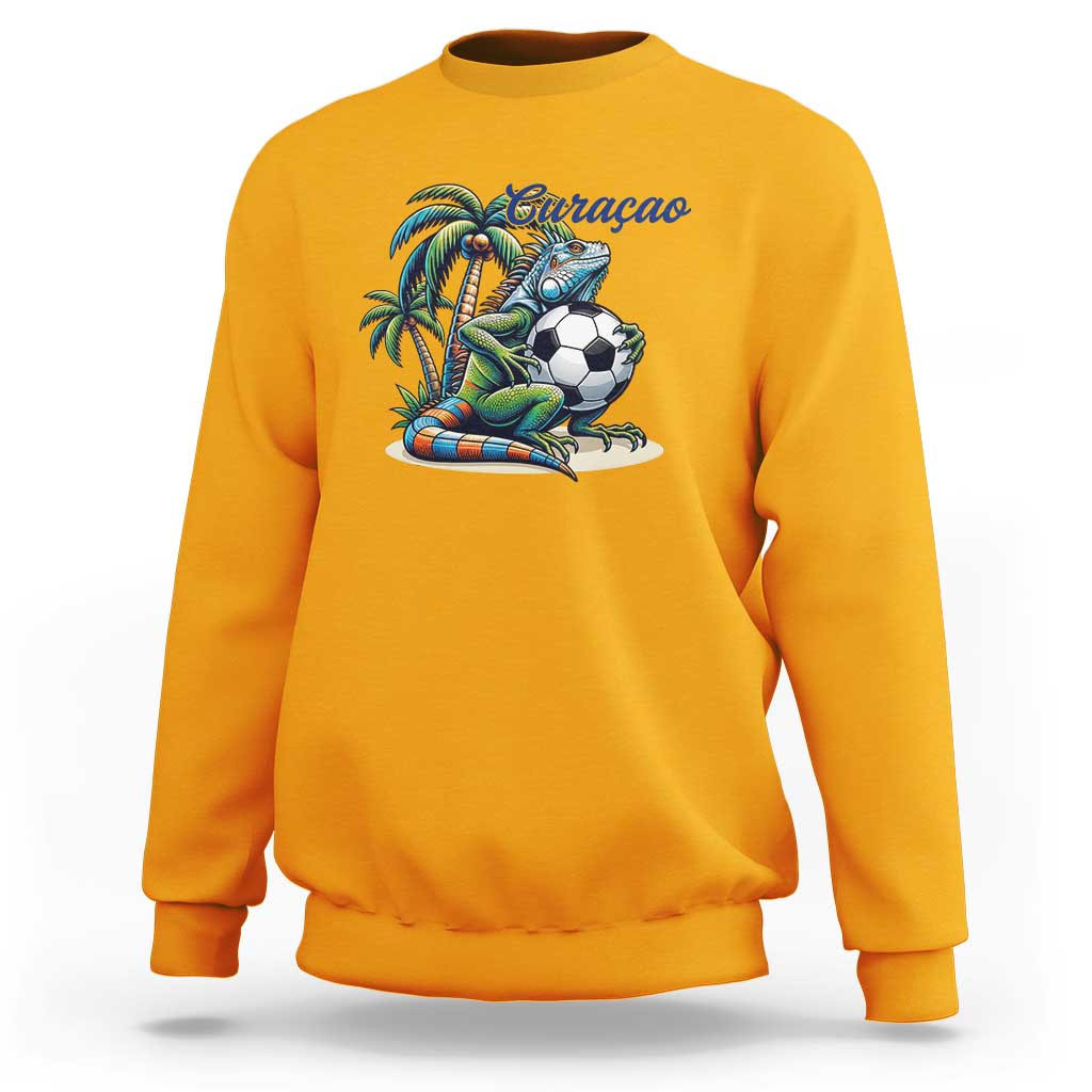 Funny Curaçao Iguana Soccer Fan Sweatshirt Caribbean Pride Football Graphic
