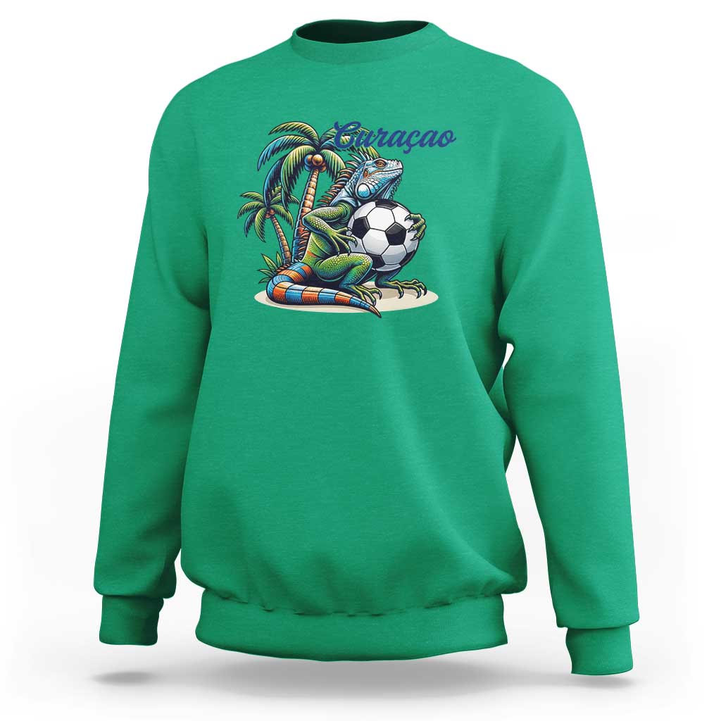 Funny Curaçao Iguana Soccer Fan Sweatshirt Caribbean Pride Football Graphic