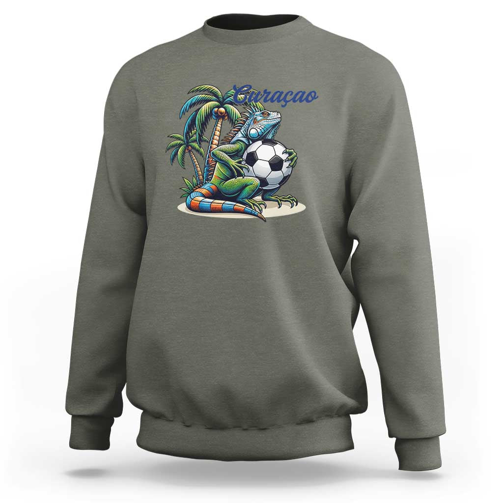 Funny Curaçao Iguana Soccer Fan Sweatshirt Caribbean Pride Football Graphic
