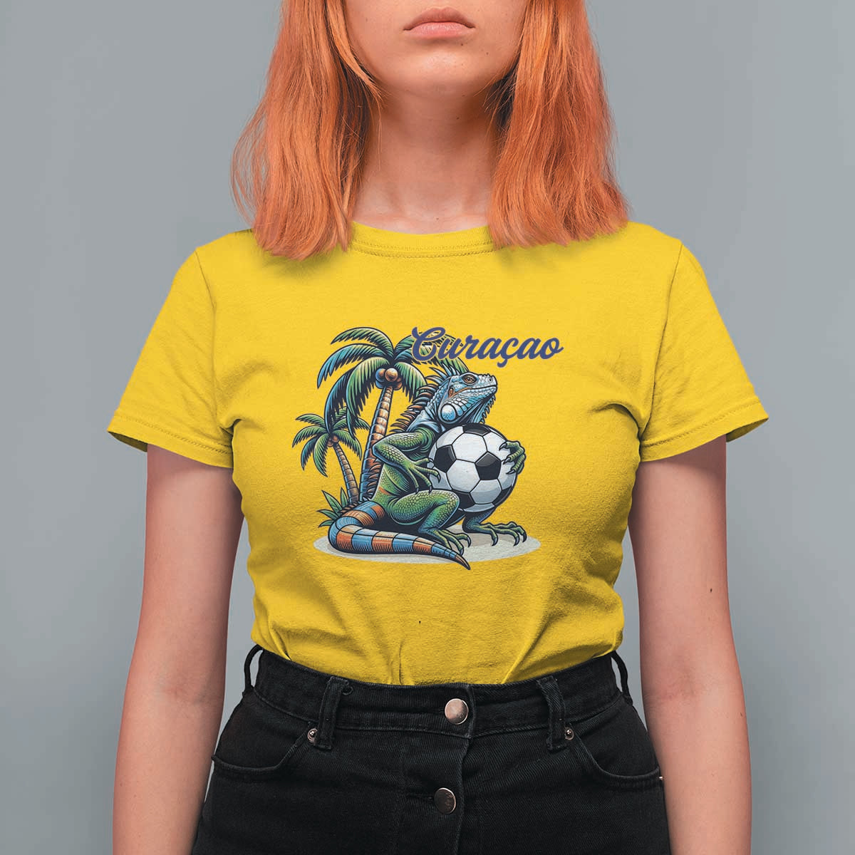 Funny Curaçao Iguana Soccer Fan T Shirt For Women Caribbean Pride Football Graphic