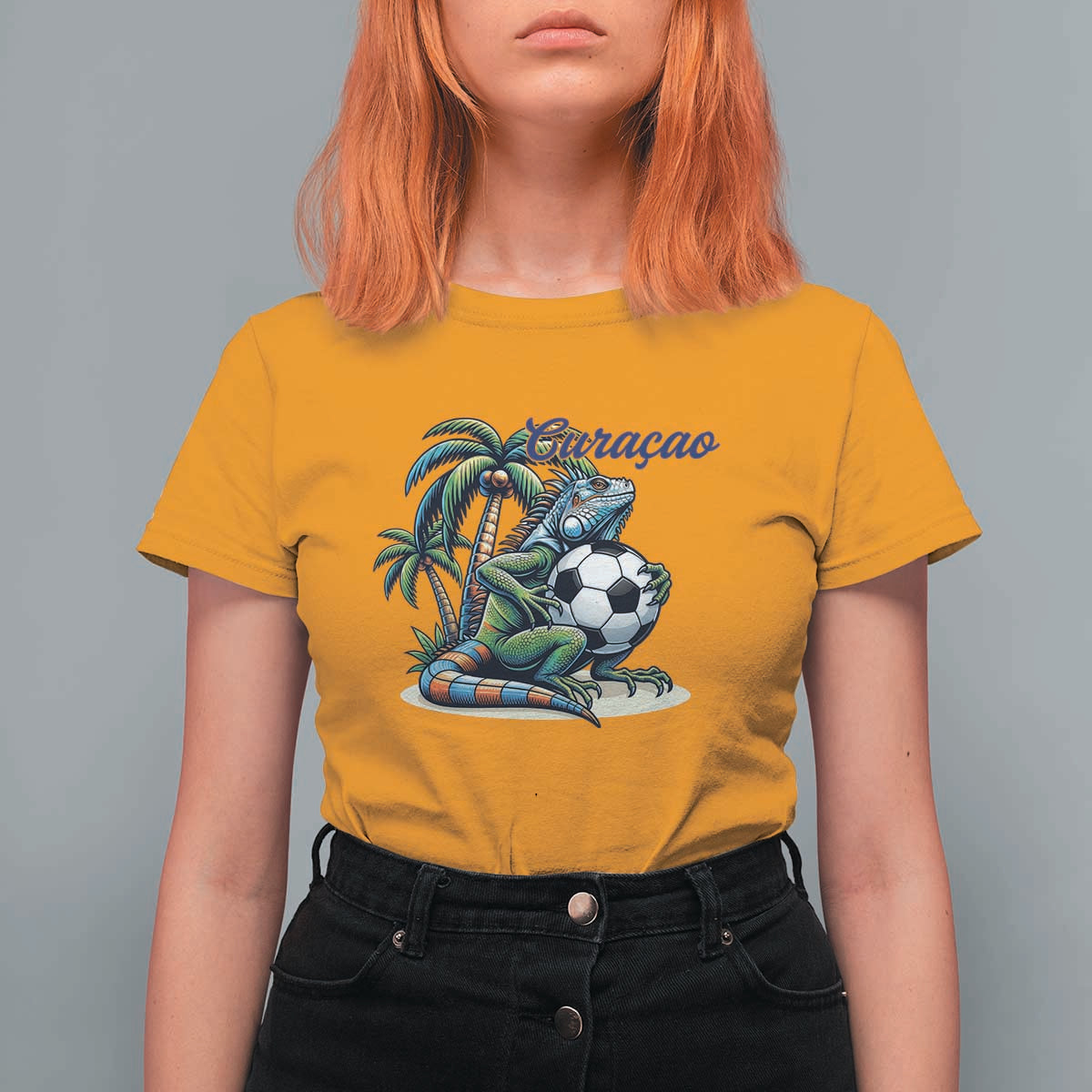 Funny Curaçao Iguana Soccer Fan T Shirt For Women Caribbean Pride Football Graphic